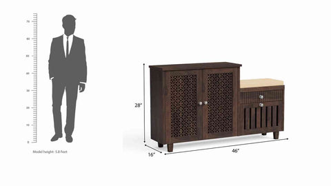 Monstro Solid Sheesham Wood Shoe Rack With Cushioned Seat (Walnut Finish)