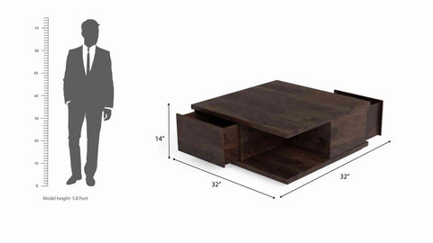 Revista Solid Sheesham Wood Coffee Table (Walnut Finish)