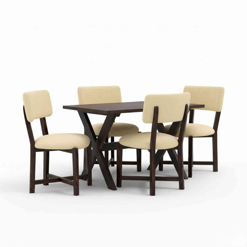 Prio Solid Sheesham Wood 4 Seater Dining Set (With Cushion, Walnut Finish)