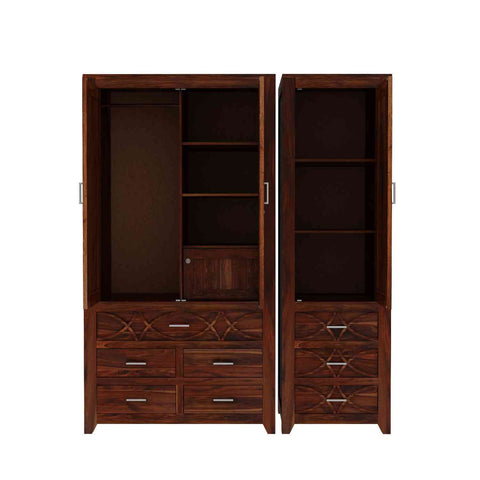 Livinn Solid Sheesham Wood Wardrobe Set (Natural Finish)