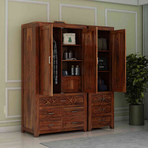 Livinn Solid Sheesham Wood Wardrobe Set (Natural Finish)