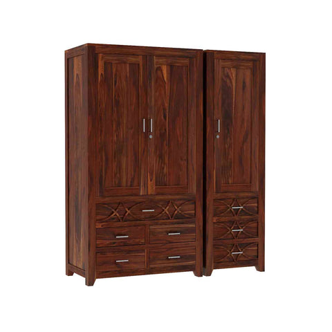 Livinn Solid Sheesham Wood Wardrobe Set (Natural Finish)