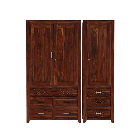 Livinn Solid Sheesham Wood Wardrobe Set (Natural Finish)