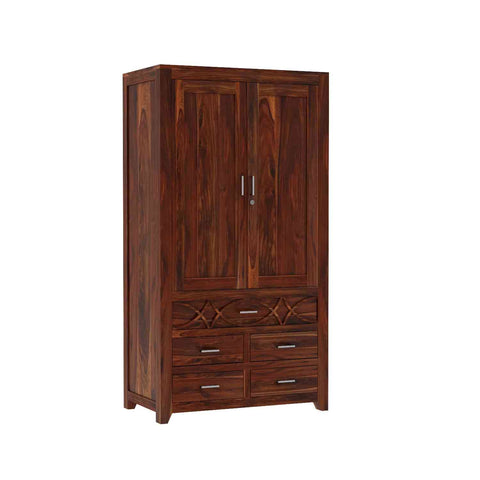 Livinn Solid Sheesham Wood Wardrobe Set (Natural Finish)