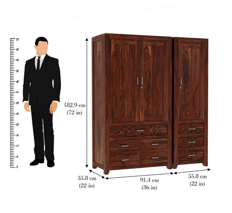 Livinn Solid Sheesham Wood Wardrobe Set (Natural Finish)