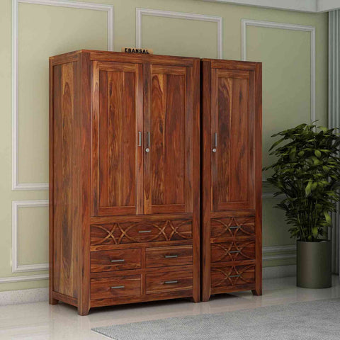 Livinn Solid Sheesham Wood Wardrobe Set (Natural Finish)