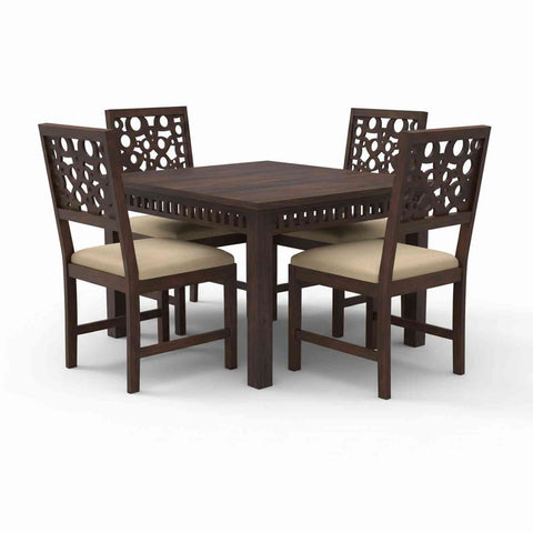 Rubikk Solid Sheesham Wood 4 Seater Dining Set (With Cushion, Walnut Finish)