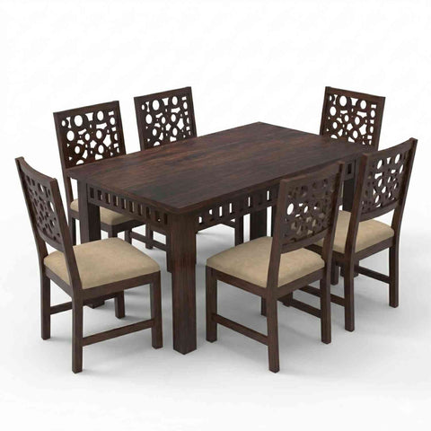 Rubikk Solid Sheesham Wood 6 Seater Dining Set (With Cushion, Walnut Finish)