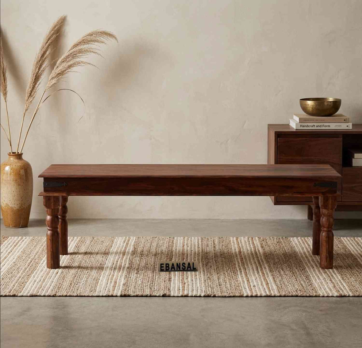 Ajmer Solid Sheesham Wood 3 Seater Bench (Walnut Finish)