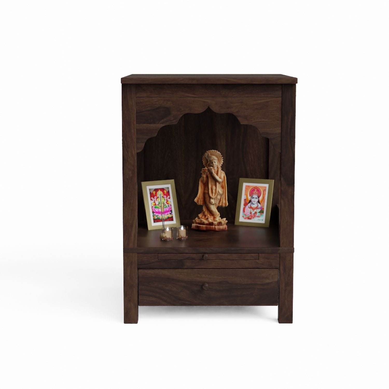 Connect2god Solid Sheesham Wood Temple for Home (Walnut Finish)