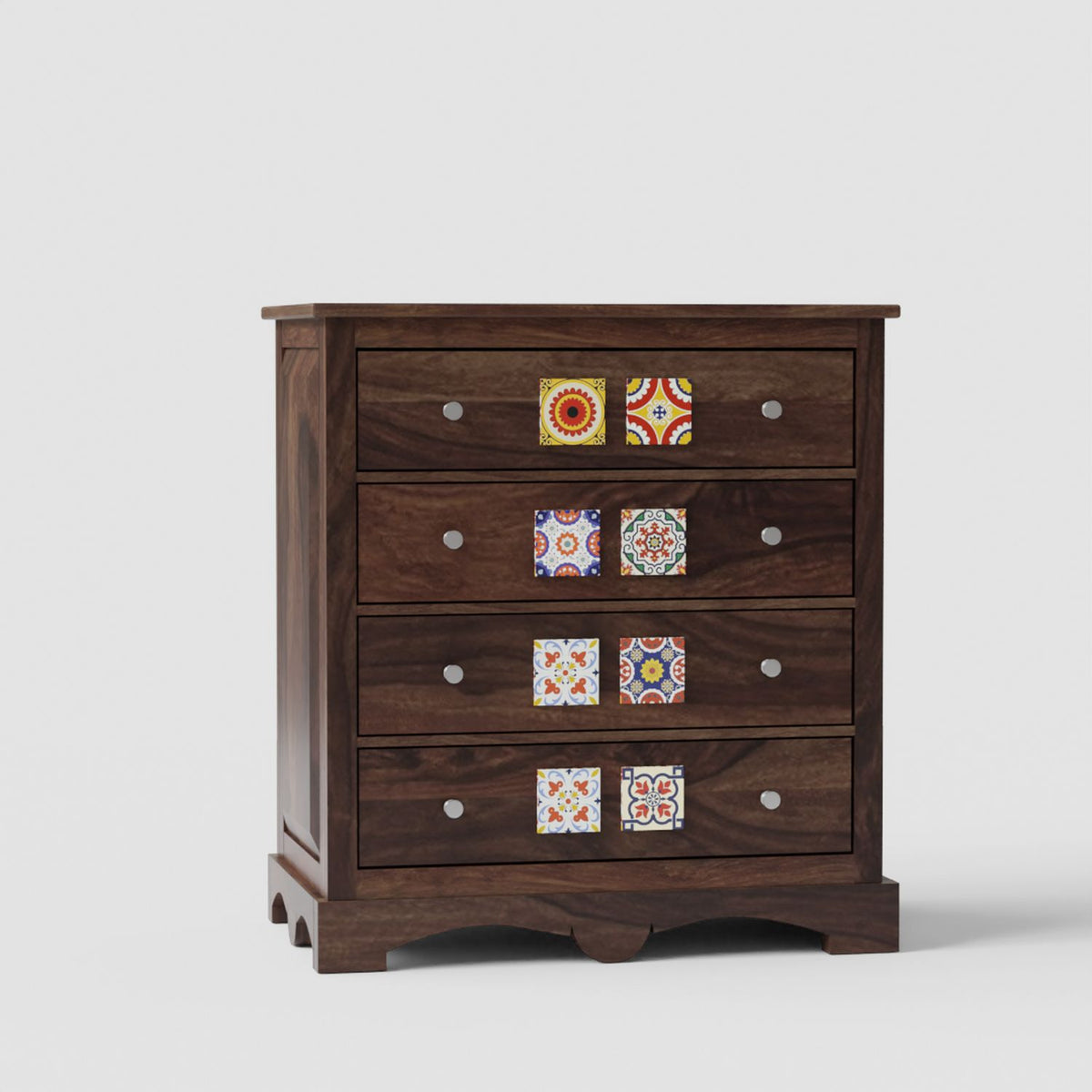 Dotwork Solid Sheesham Wood Chest of Four Drawers (Walnut Finish)