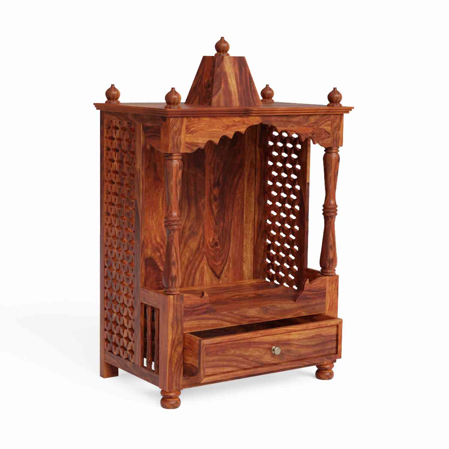 Aradhna Solid Sheesham Wood Temple for Home (Natural Finish)