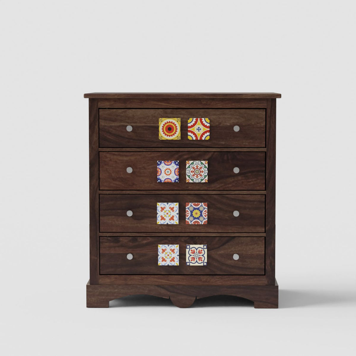 Dotwork Solid Sheesham Wood Chest of Four Drawers (Walnut Finish)