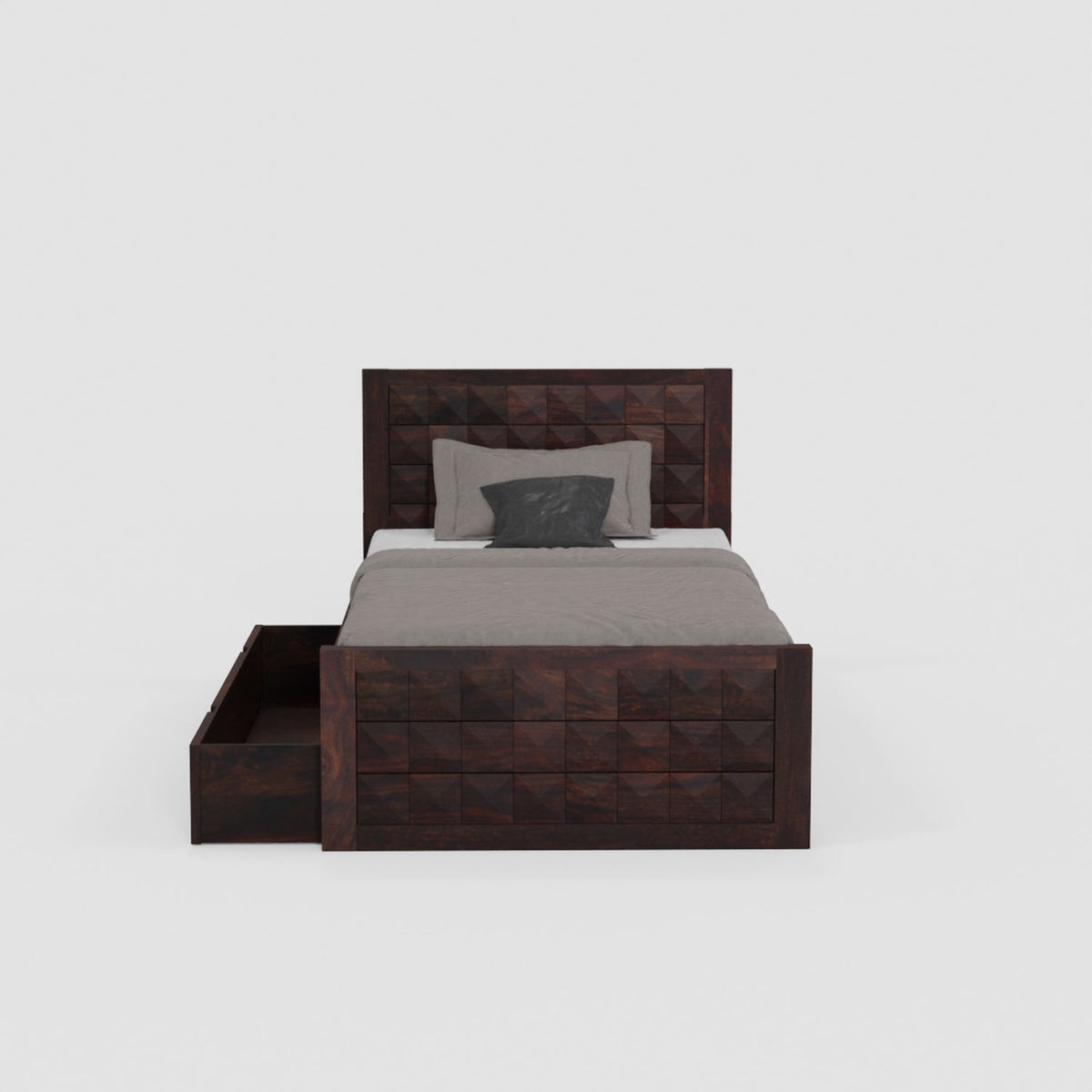 Sofia Solid Sheesham Wood Single Bed With One Drawer (Walnut Finish)