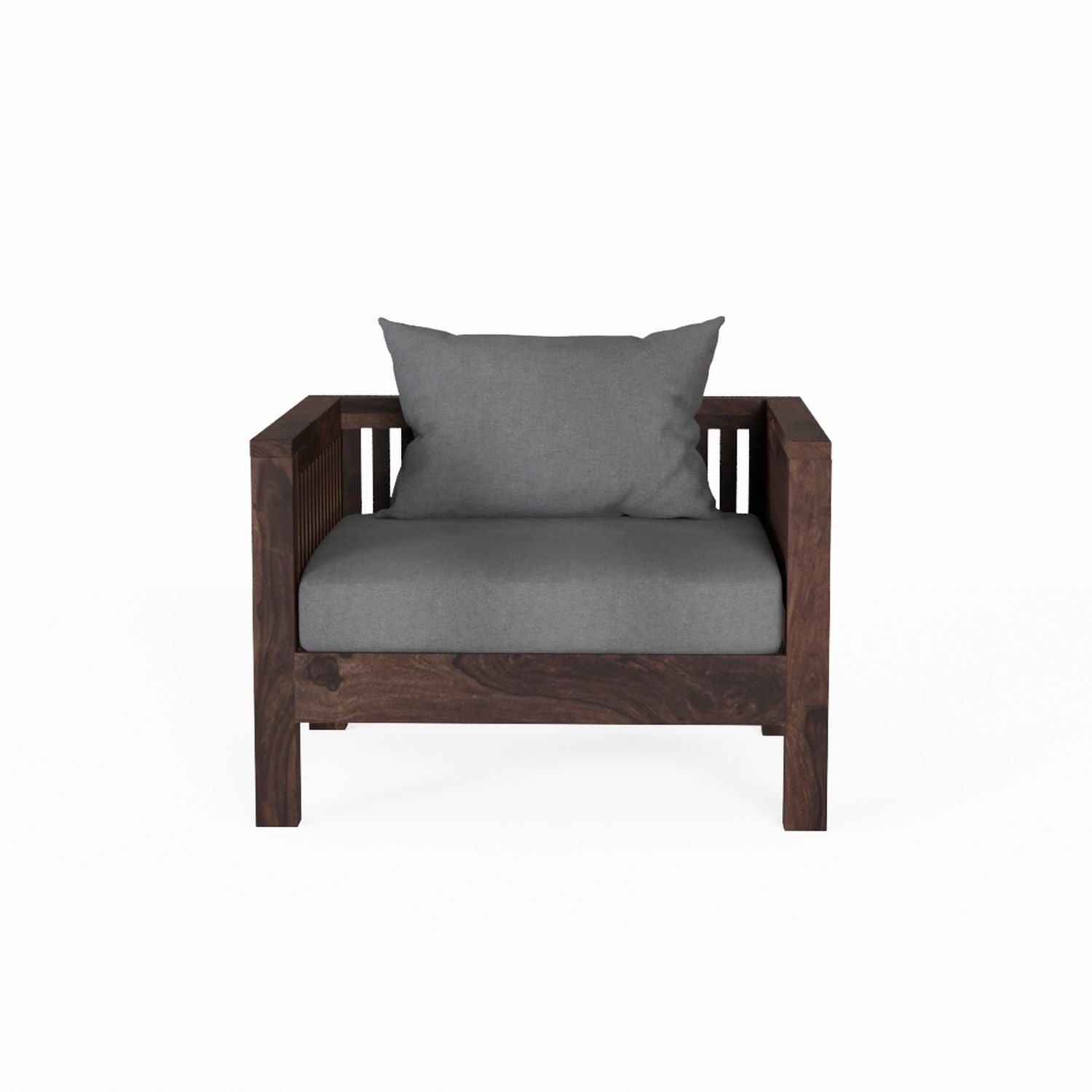 Essen Solid Sheesham Wood Single Seater Sofa (Walnut Finish)