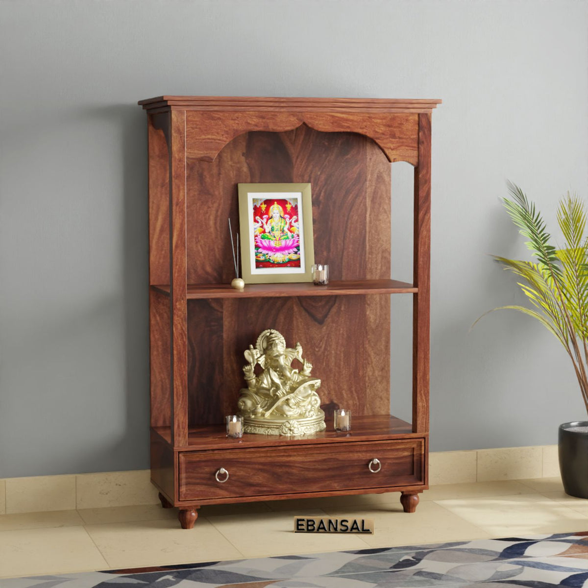 Aarti Solid Sheesham Wood Temple for Home (Natural Finish)