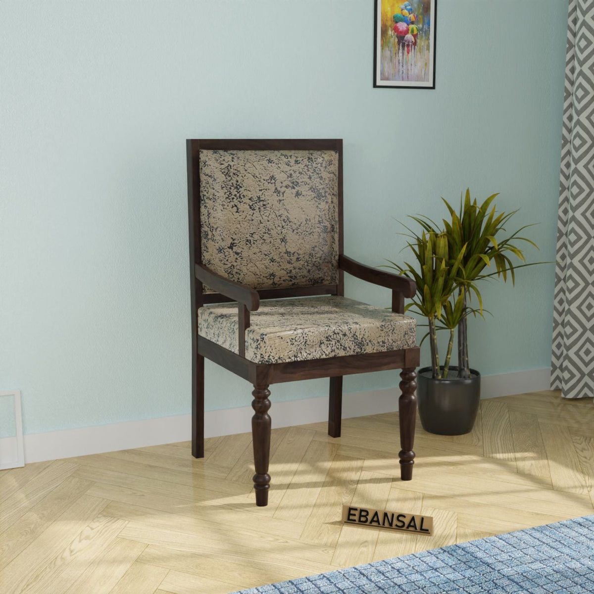 Ajmer Solid Sheesham Wood Arm Chair (Walnut Finish)