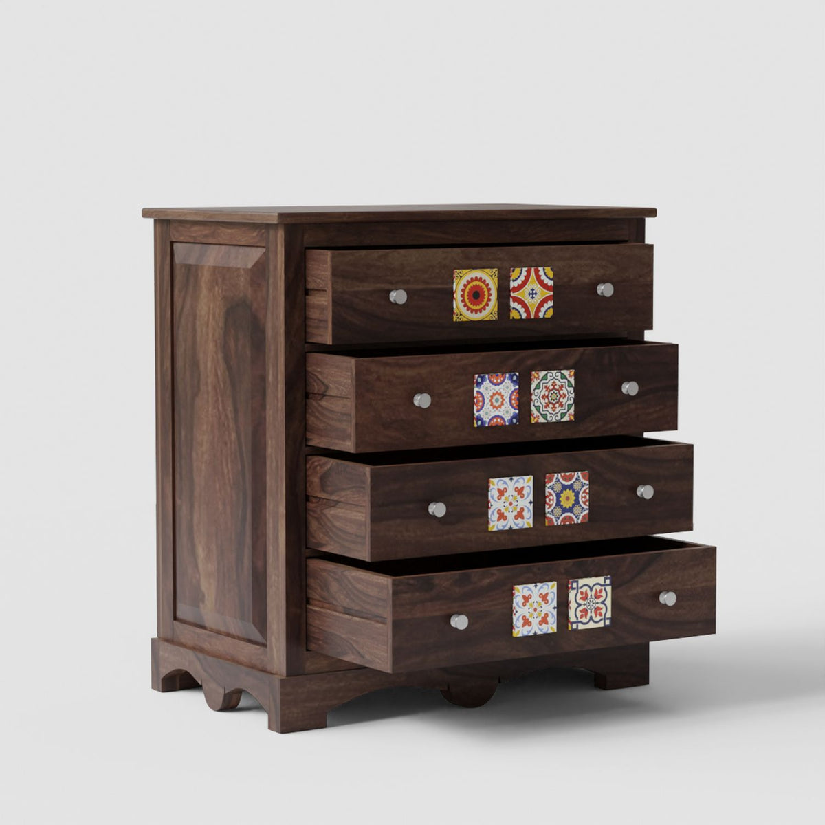 Dotwork Solid Sheesham Wood Chest of Four Drawers (Walnut Finish)