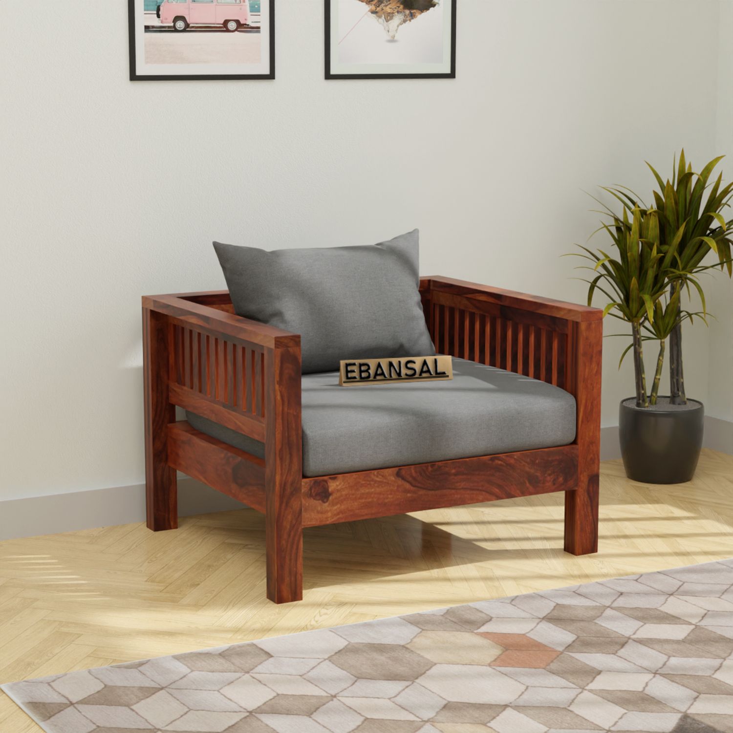 Essen Solid Sheesham Wood Single Seater Sofa (Natural Finish)