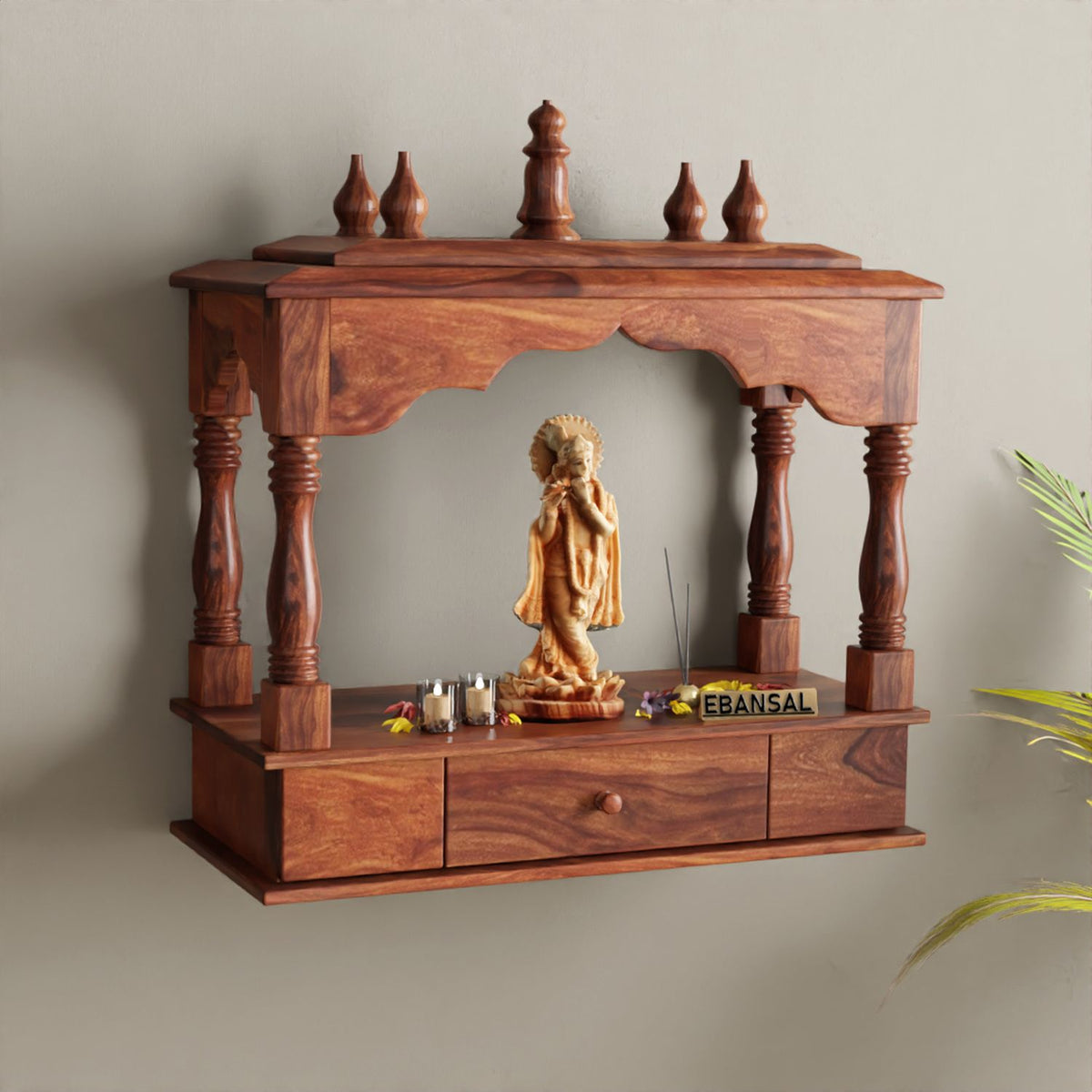 Pray2god Solid Sheesham Wood Temple for Home (Natural Finish)