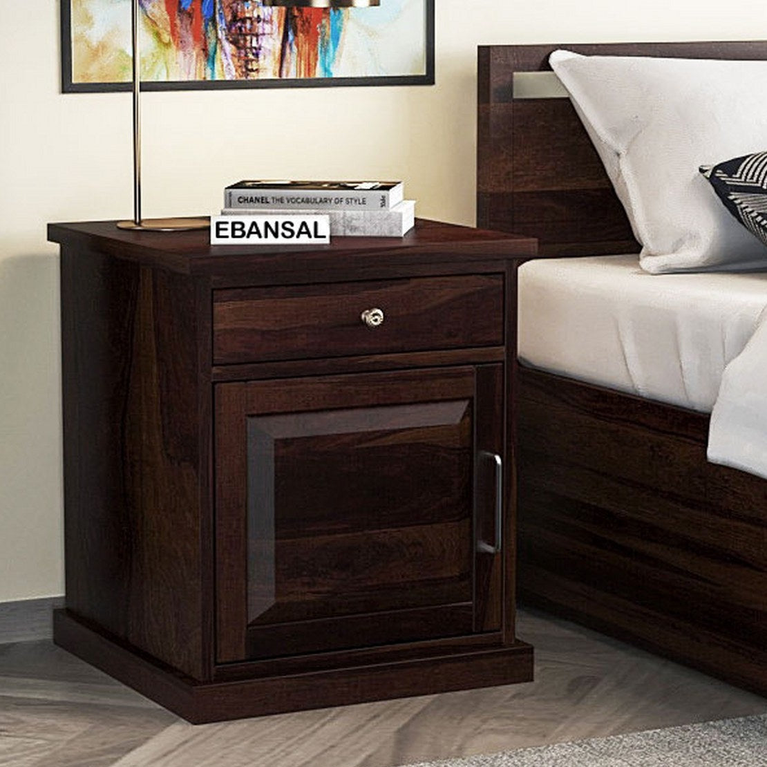 Woodwing Solid Sheesham Wood Bedside Table (Walnut Finish)