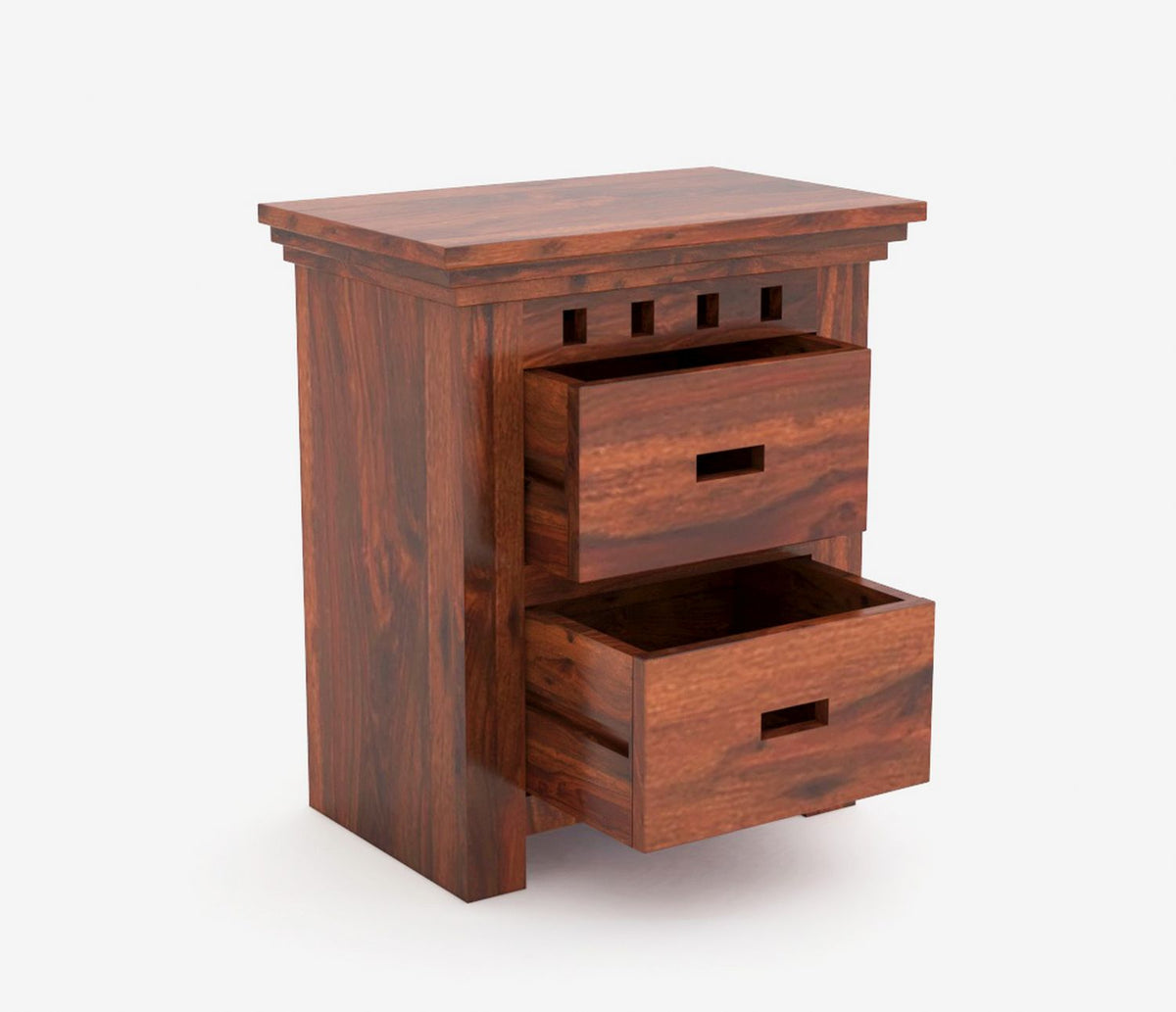 Amer Solid Sheesham Wood Bedside Table With 2 Drawers (Natural Finish)