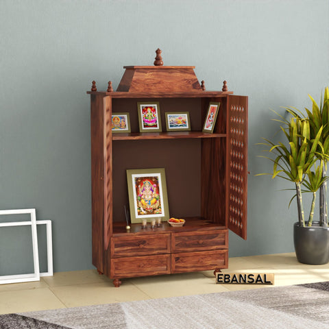 Bhakti Solid Sheesham Wood Temple for Home (Natural Finish)