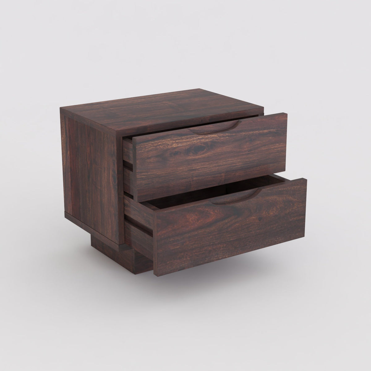 Maria Solid Sheesham Wood Bedside Table With Two Drawers (Walnut Finish)