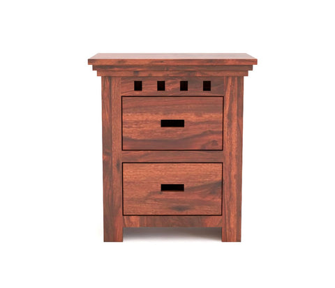 Amer Solid Sheesham Wood Bedside Table With 2 Drawers (Natural Finish)