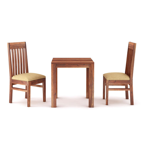 Minimal Solid Sheesham Wood Two Seater Dining Set (With Cushion, Natural Finish)