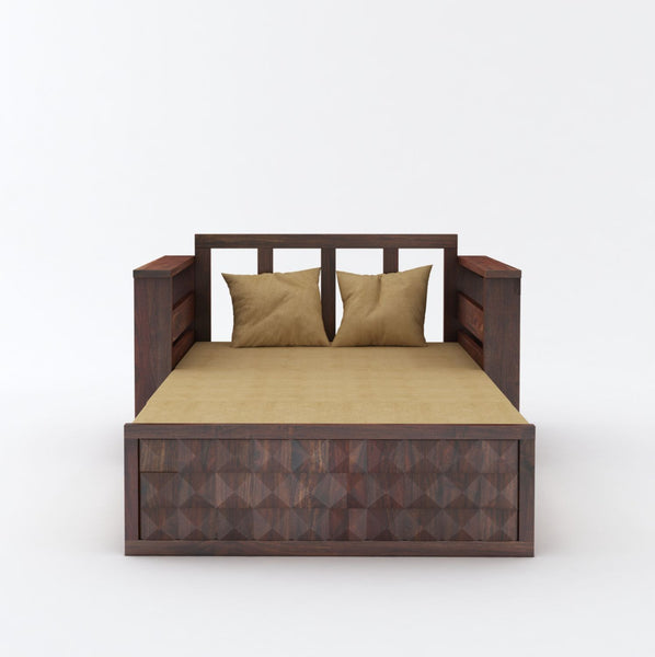 Sofia Solid Sheesham Wood 2 Seater Sofa Cum Bed (Walnut Finish)