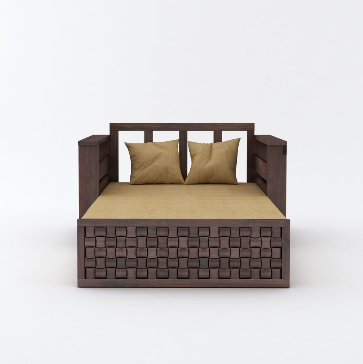 Olivia Solid Sheesham Wood 2 Seater Sofa Cum Bed (Walnut Finish)