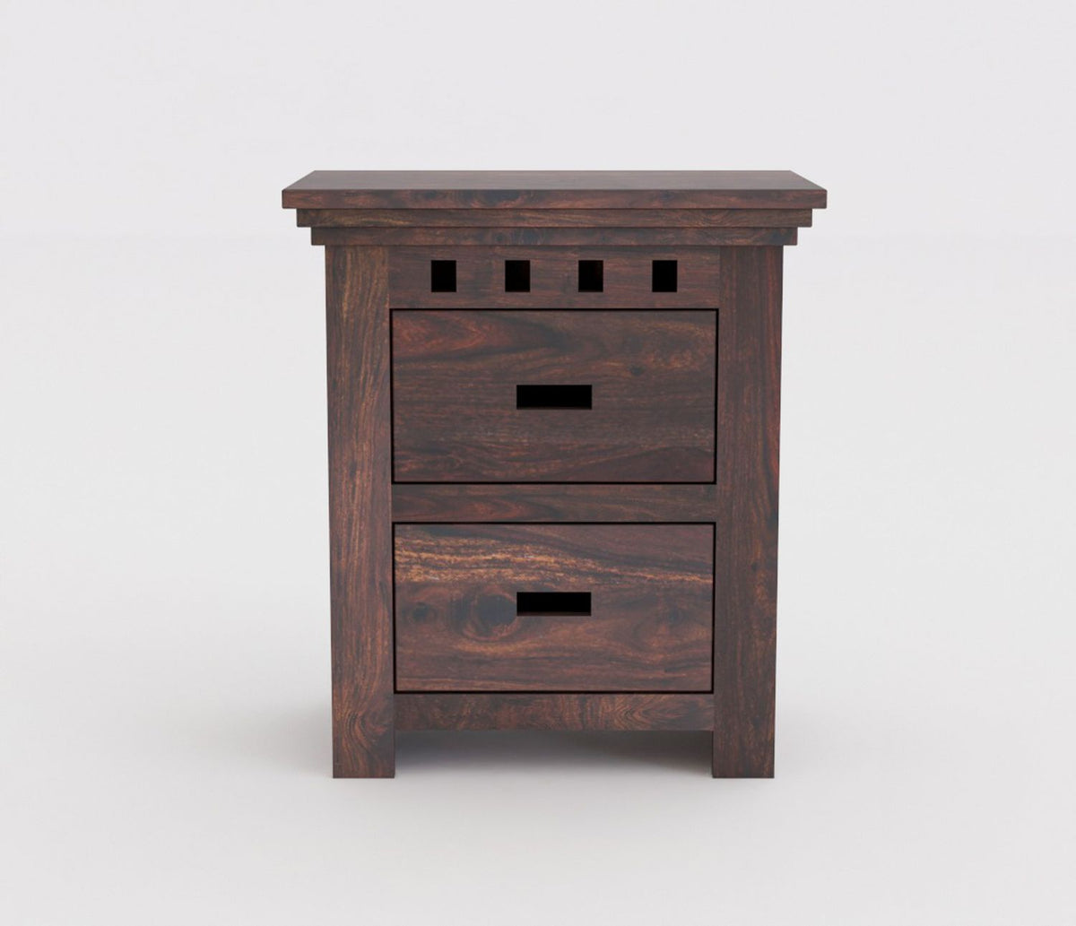 Amer Solid Sheesham Wood Bedside Table With 2 Drawers (Walnut Finish)