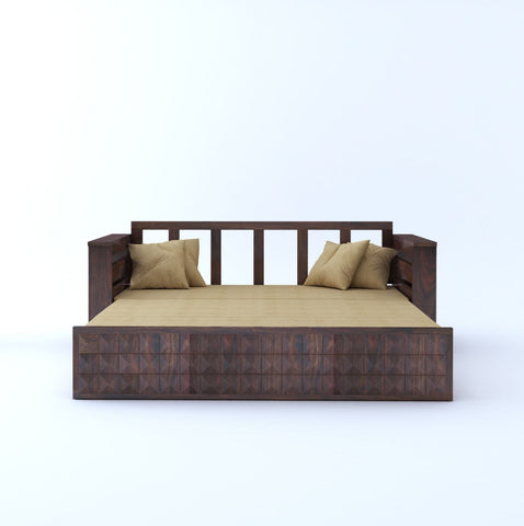Sofia Solid Sheesham Wood 3 Seater Sofa Cum Bed (Walnut Finish)