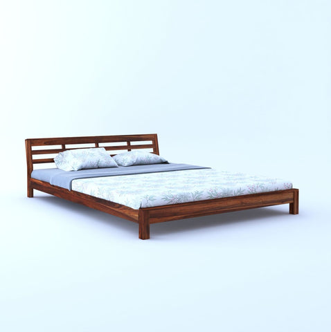 Essen Solid Sheesham Wood Bed Without Storage (Queen Size, Natural Finish)