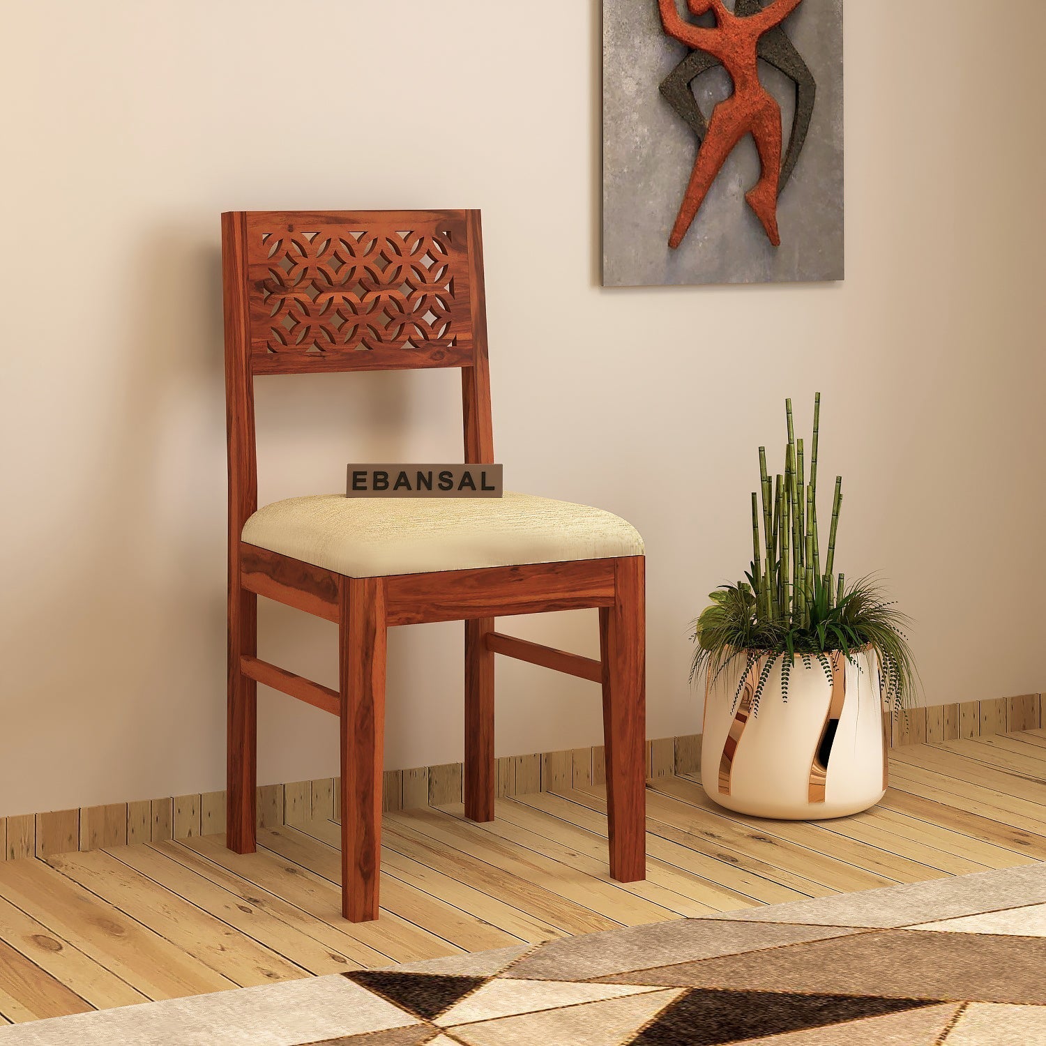 Monstro Solid Sheesham Wood Chair With Cushion (Natural Finish)