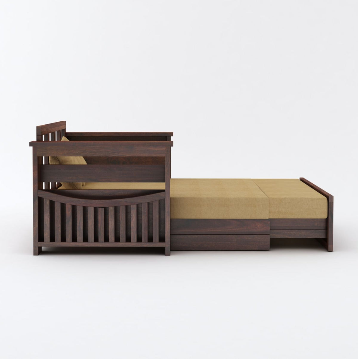 Olivia Solid Sheesham Wood 2 Seater Sofa Cum Bed (Walnut Finish)