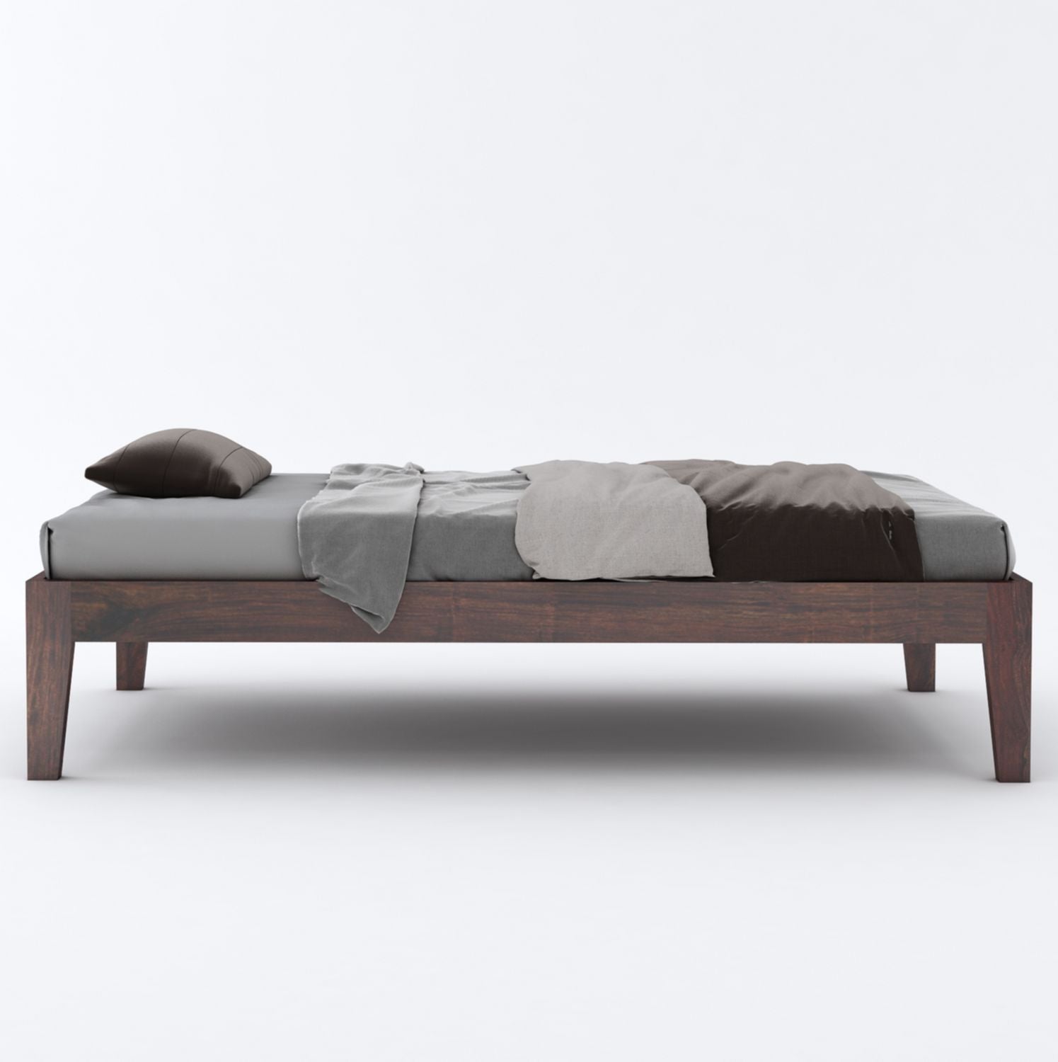 Minimal Solid Sheesham Wood Single Bed Without Storage (Walnut Finish)
