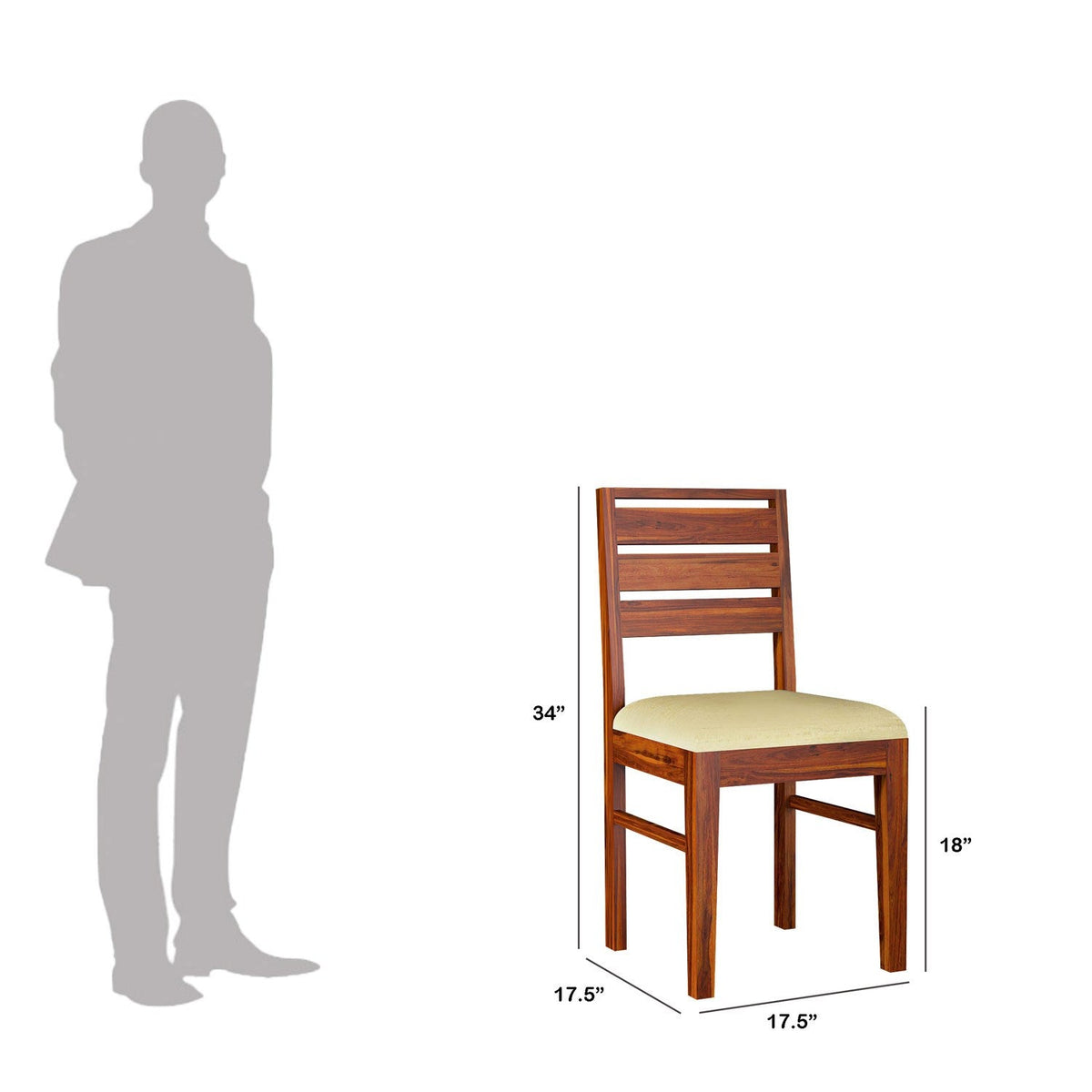Feelinn Solid Sheesham Wood Chair (With Cushion, Natural Finish)
