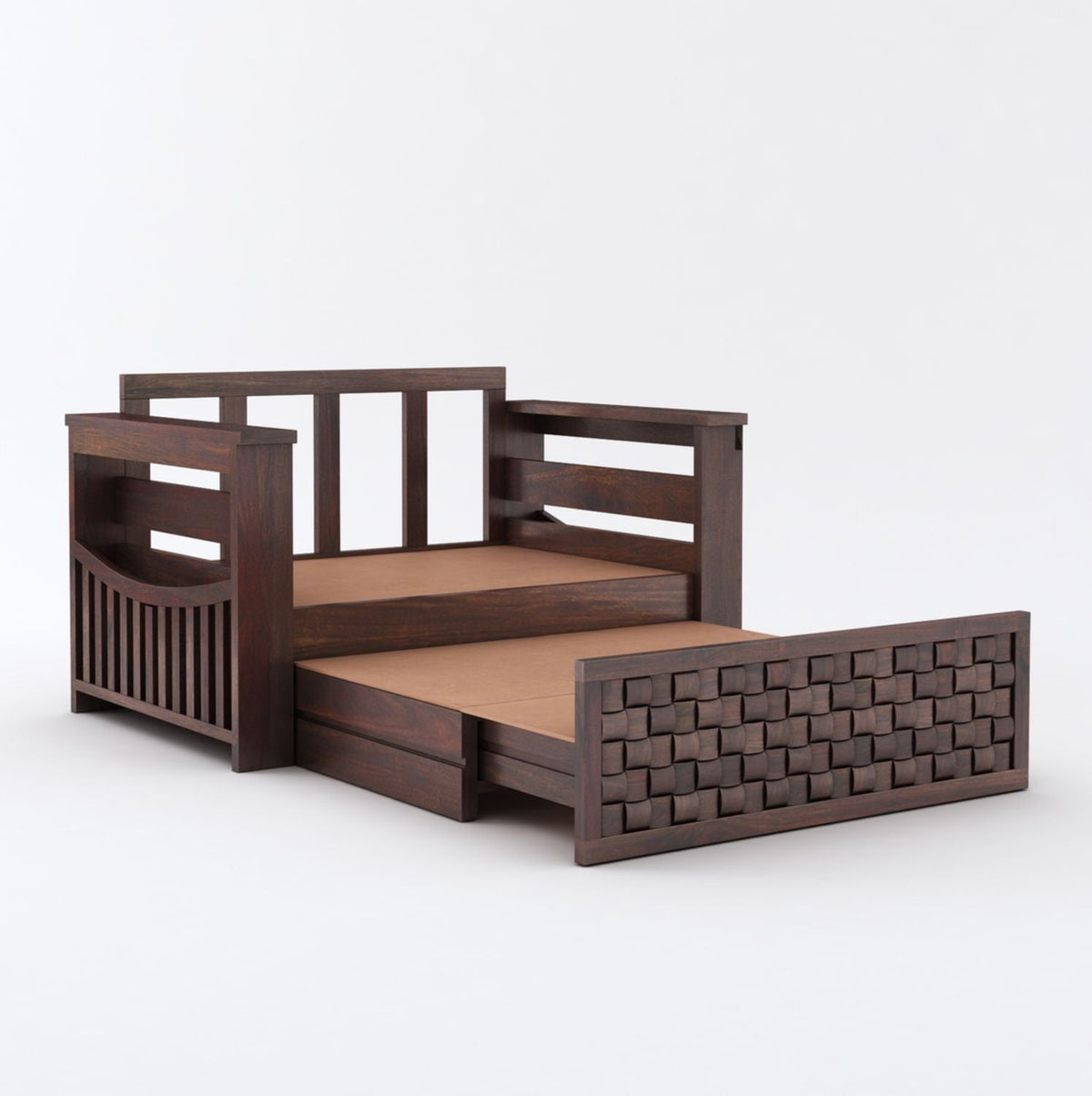 Olivia Solid Sheesham Wood 2 Seater Sofa Cum Bed (Walnut Finish)