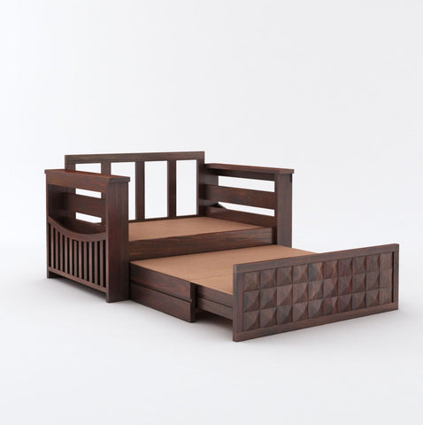 Sofia Solid Sheesham Wood 2 Seater Sofa Cum Bed (Walnut Finish)