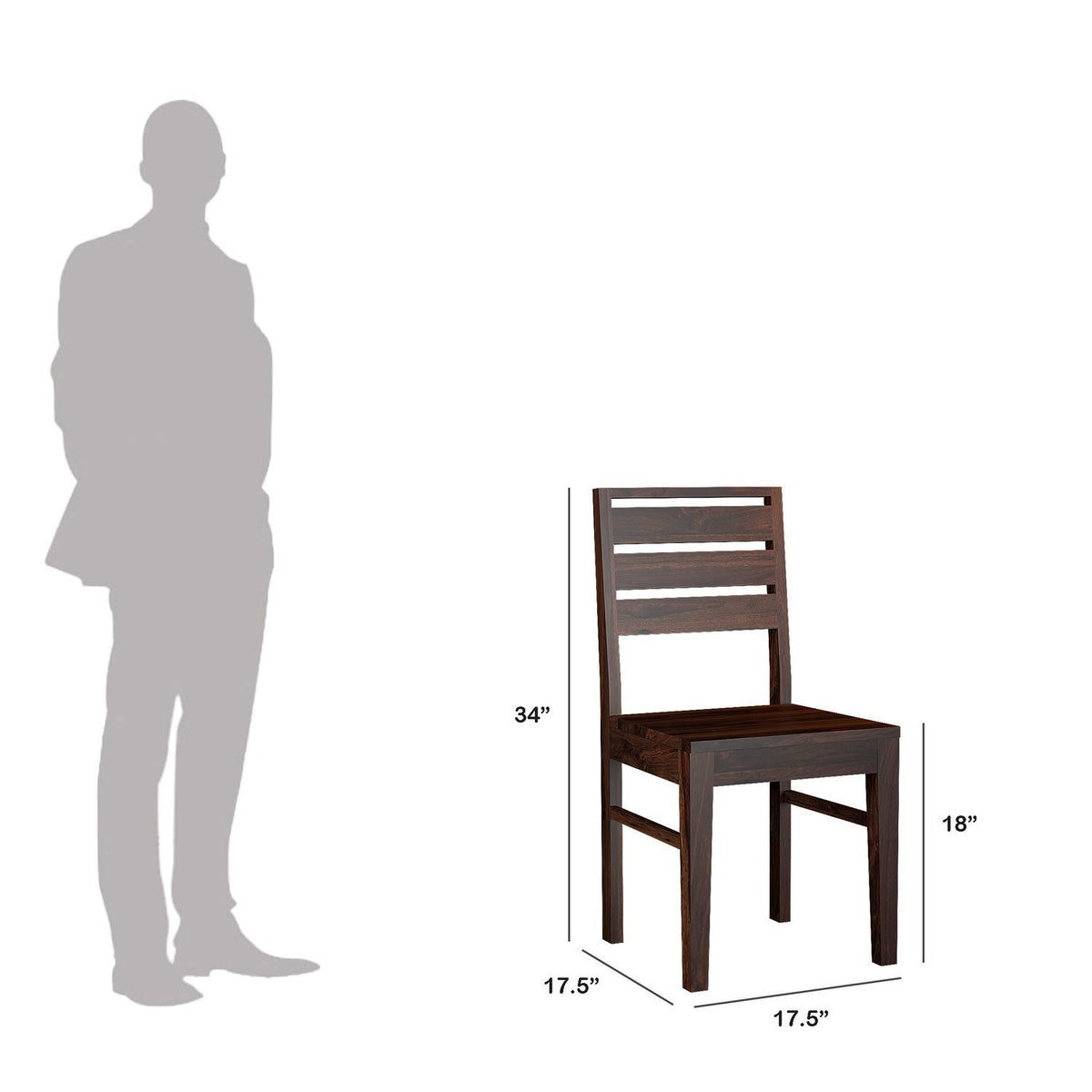 Feelinn Solid Sheesham Wood Chair (Without Cushion, Walnut Finish)