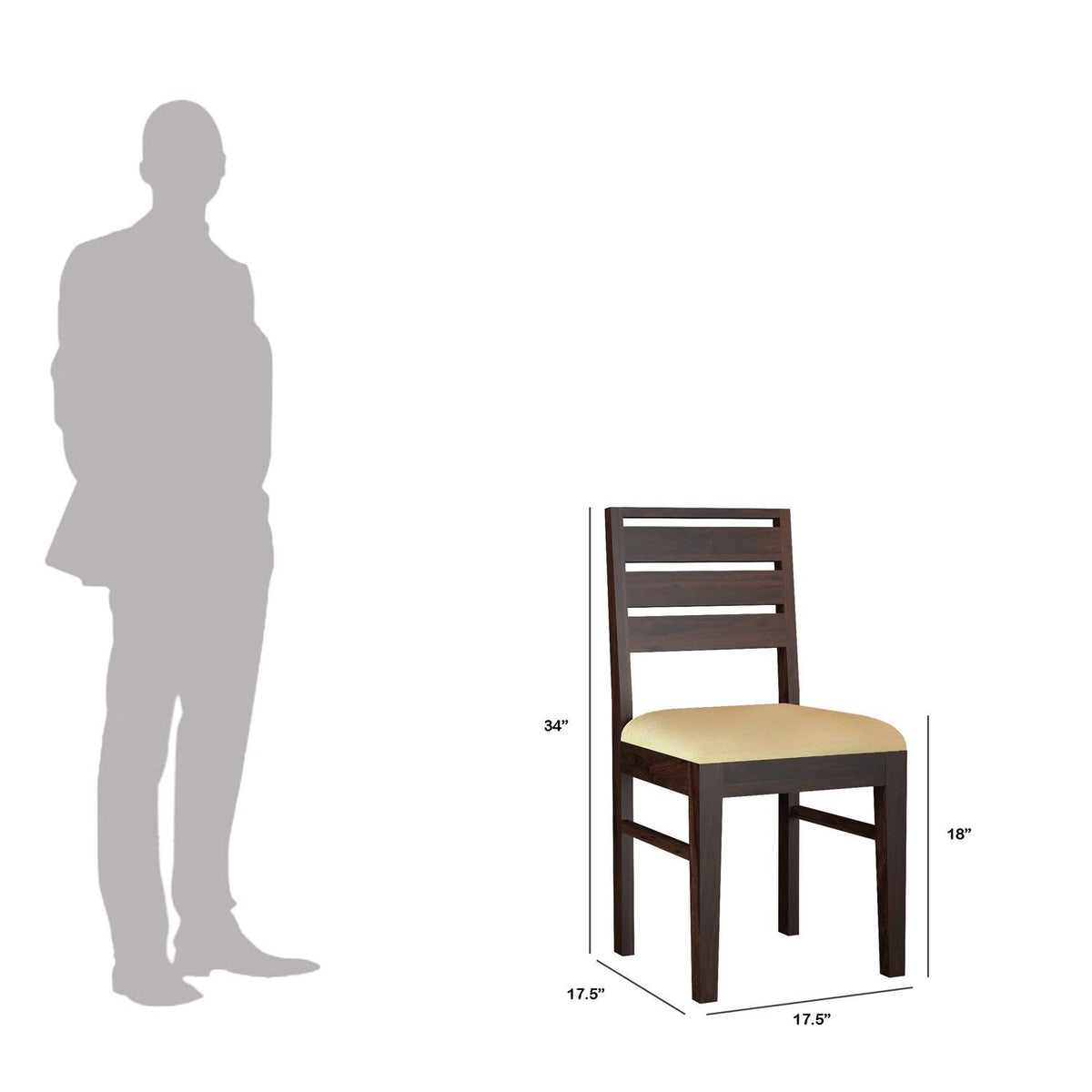 Feelinn Solid Sheesham Wood Chair (With Cushion, Walnut Finish)