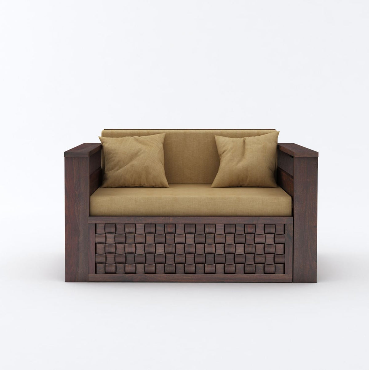 Olivia Solid Sheesham Wood 2 Seater Sofa Cum Bed (Walnut Finish)