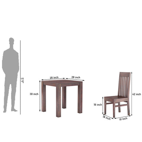 Minimal Solid Sheesham Wood Two Seater Dining Set (Plan Chairs, Walnut Finish)