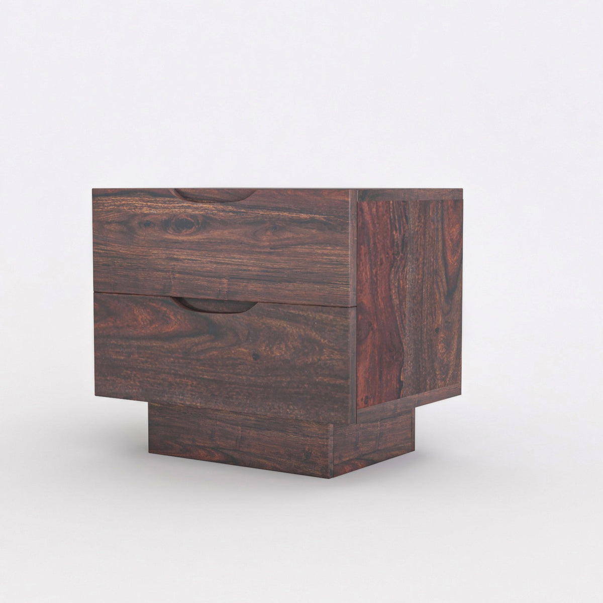 Maria Solid Sheesham Wood Bedside Table With Two Drawers (Walnut Finish)