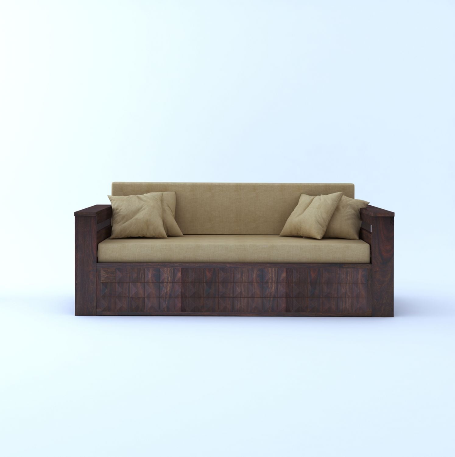Sofia Solid Sheesham Wood 3 Seater Sofa Cum Bed (Walnut Finish)