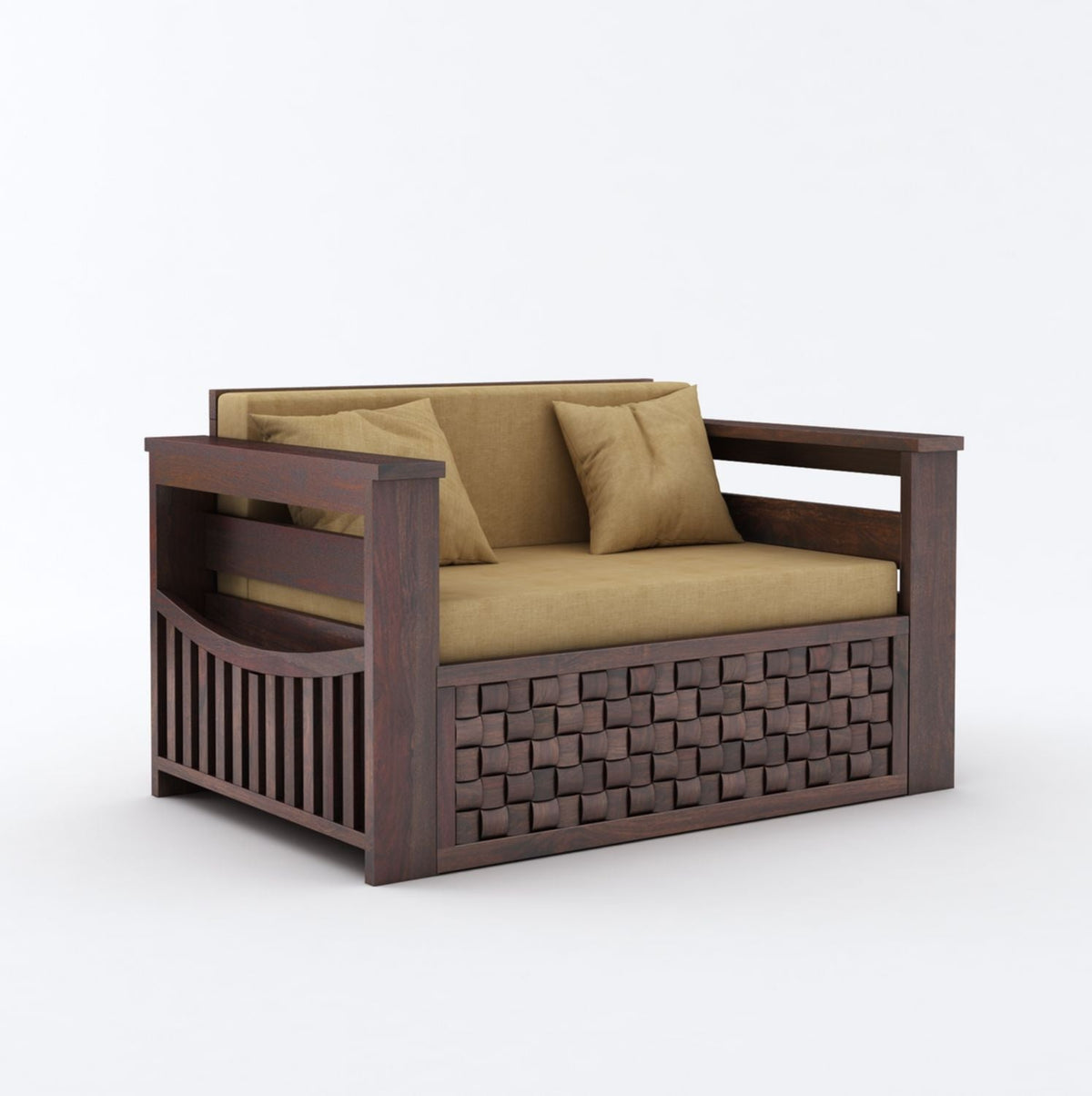 Olivia Solid Sheesham Wood 2 Seater Sofa Cum Bed (Walnut Finish)