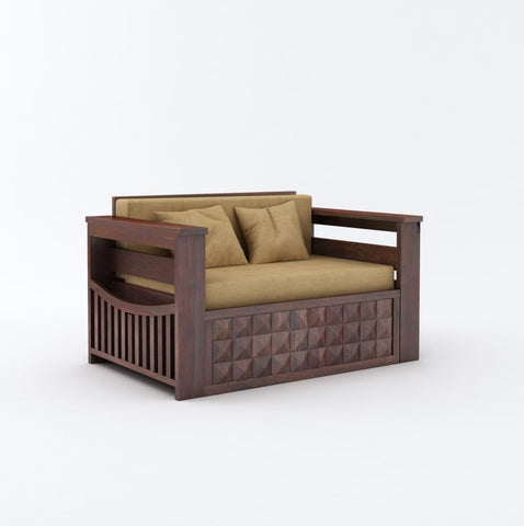 Sofia Solid Sheesham Wood 2 Seater Sofa Cum Bed (Walnut Finish)