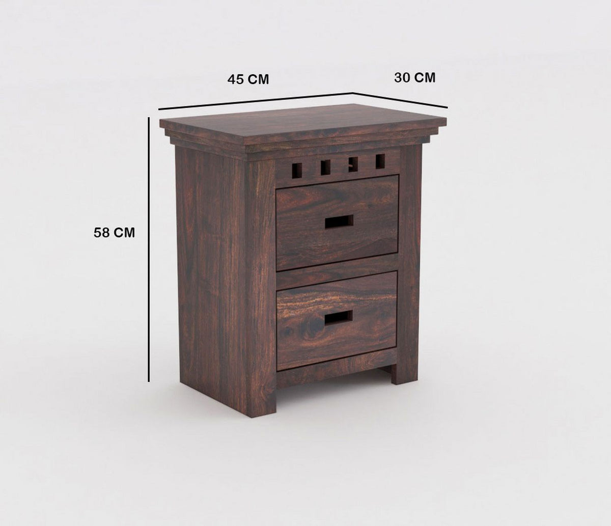 Amer Solid Sheesham Wood Bedside Table With 2 Drawers (Walnut Finish)